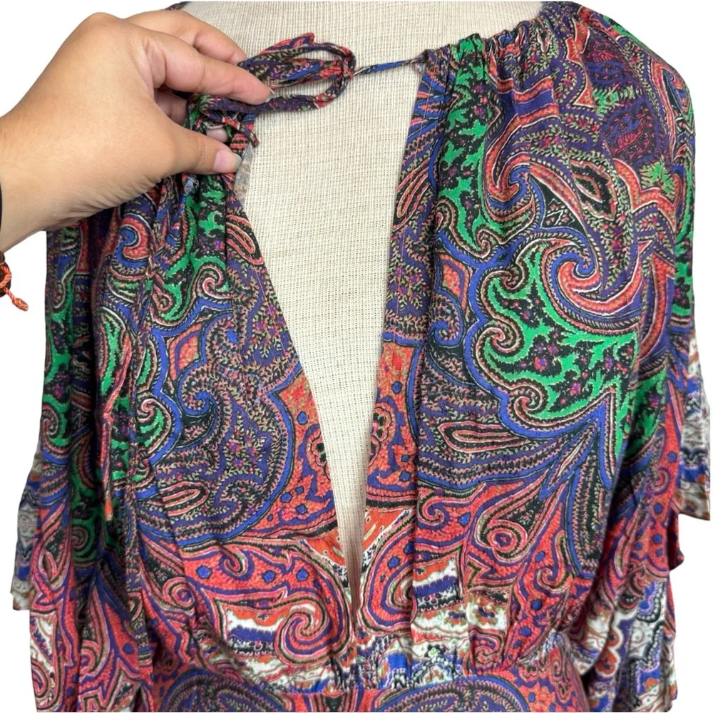 Farm Rio V-Neck Caftan Dress in Multicolor Paisley Print Size Medium - Picture 11 of 16